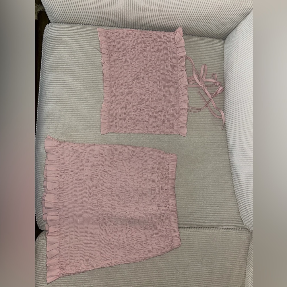 Pink ruched skirt set